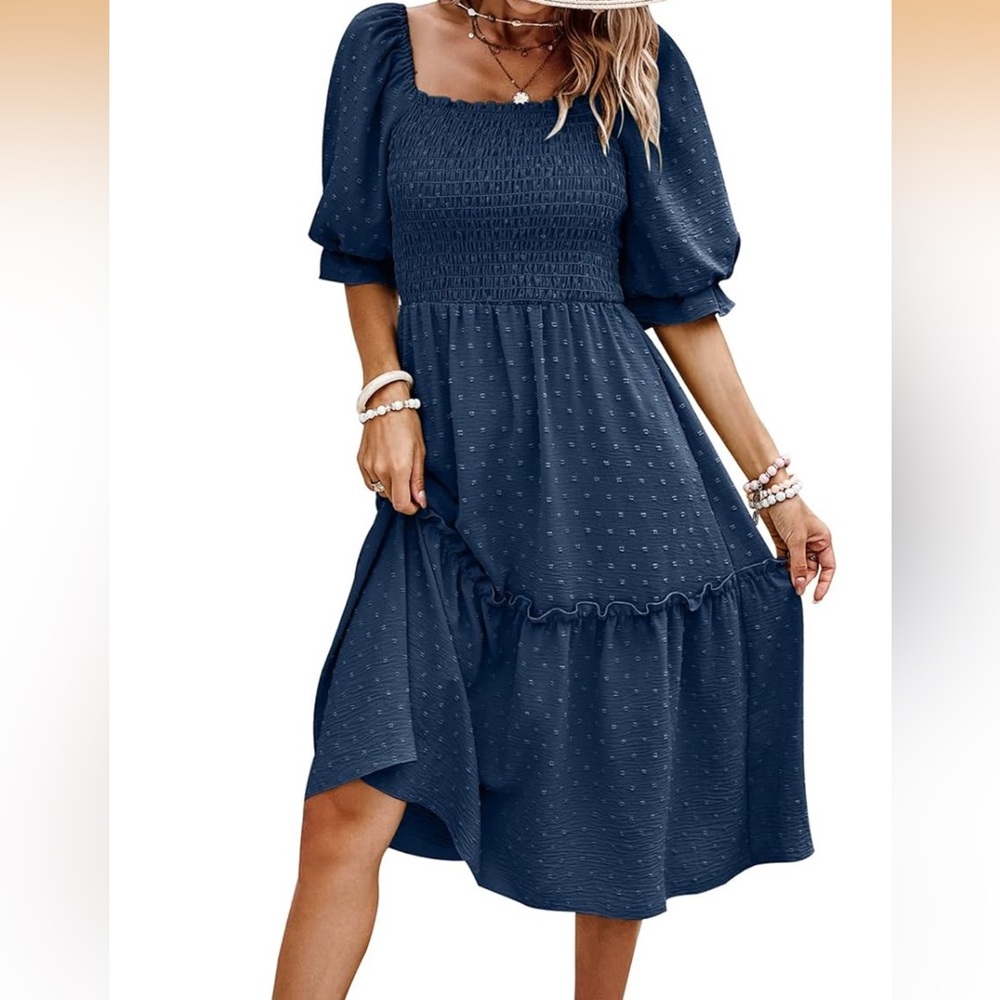 Navy Blue and Swiss Dotted Smocked Dress in a size XXL. NWT! - Picture 2 of 5